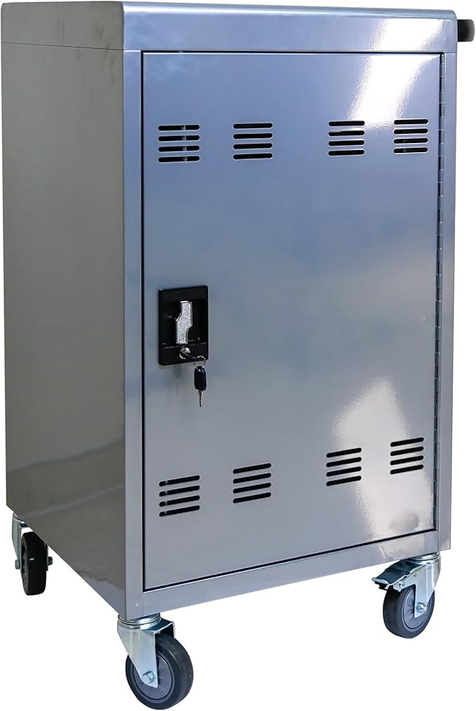 35 Device Mobile Charging Station for Laptops/Tablets/iPads/Chromebooks,35 Bay Lockable Charging Cabinet with Cable Management & Power Strip Included, Laptop&Tablet Storage Carts,Easy Assembly(Silver)