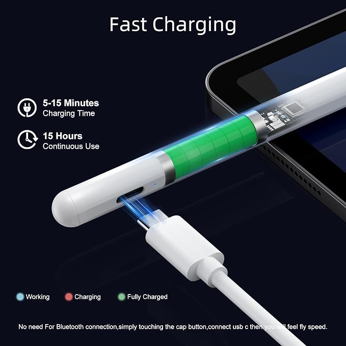 JAMJAKE Stylus Pen for iPad 6th-11th Generation-2X Fast Charge Active Pencil - Image 3