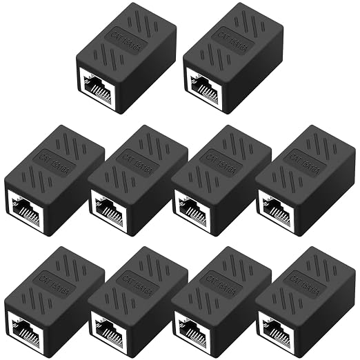 RJ45 Cat6 Coupler Ethernet Extender Connector, 10 Pack in line Coupler Cat7 by QINGLER