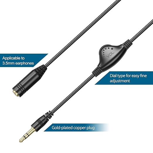PChero 2 Packs 3.5mm Headphone Extension Cable, 3.3FT Male to Female Stereo Audio Jack Extender Aux Extension Adapter Cord with Volume Control for Headset Earphones Smartphones Tablets MP3 Players