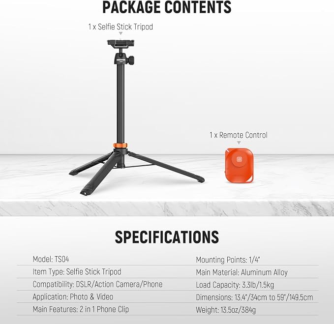 NEEWER BASICS 59"Selfie Stick Tripod Compatible - Image 8