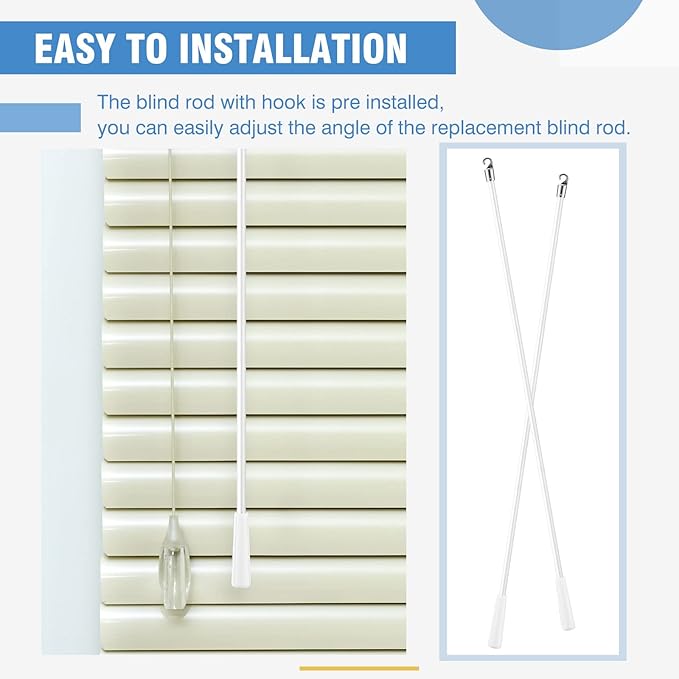 Bokon 2 Pieces White Fiberglass Blind Wand Vertical Blinds Stick Replacement with Hook and Handle for Window Opener Accessory(24 Inch)