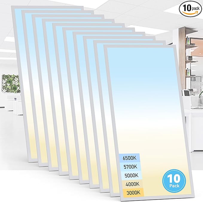 AIKVSXER 10 Pack 2x4 LED Flat Panel Light - 5CCT 3000K-6500K Selectable Color Temperature 0-10V Dimmable 2x4 LED Drop Ceiling Light Fixture Commercial