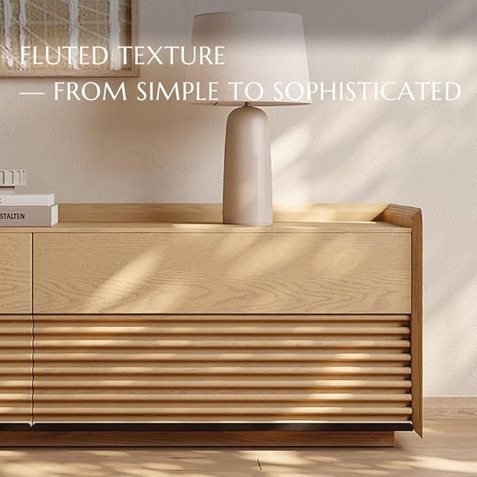 POVISON 95" Fully Assembled Mid Century Modern TV Stand with LED Lights, Extra Long Media Console with 6 Drawers, Luxury Wood Slatted Entertainment Center for 85 90 100 Inch TV