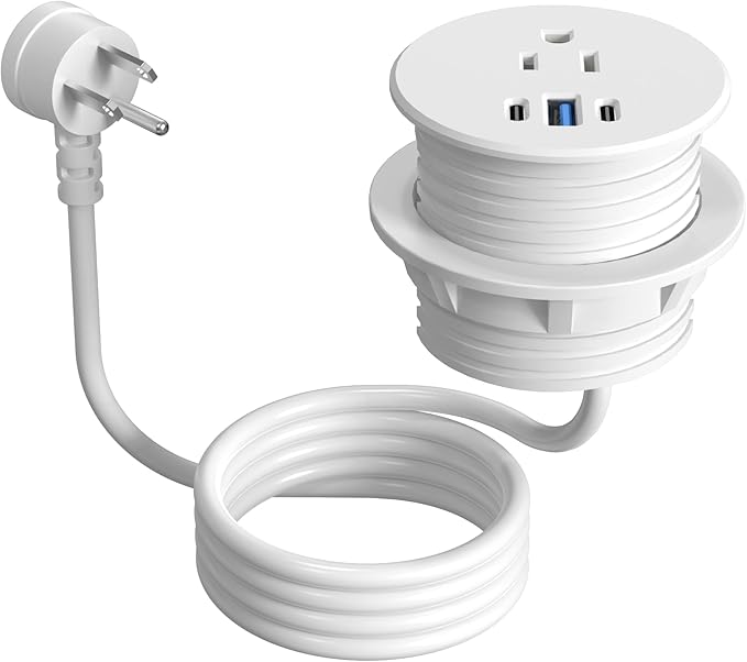 2.5 inch Power Grommet,20W USB-C Charging,1 Outlet with 2 USB C,1 USB Port,Furniture Flush Mount for Desktop,Recessed Power Strip,Workspace Essential Desk Outlet (White, 10 FT)