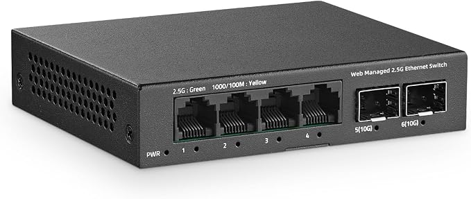 6 Port 2.5G Managed Switch, 4 x 2.5Gbps Base-T Ports and 2 x 10G SFP+ Slot by YuLinca
