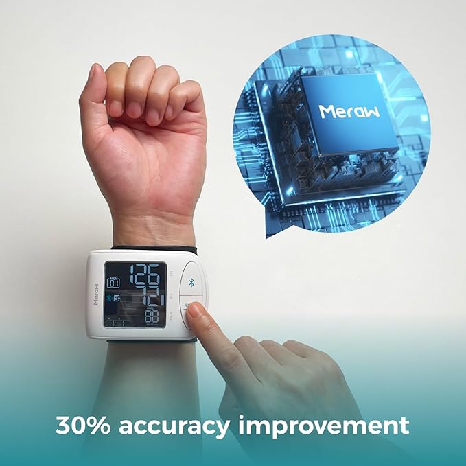 Meraw Blood Pressure Monitor Adult Cuff, Blood Pressure Cuff Monitor Wrist, Blood Pressure Machine Home Use 5.3-8.5" Irregular Heartbeat Monitoring APP Automatic Bluetooth High Accuracy Aspen White