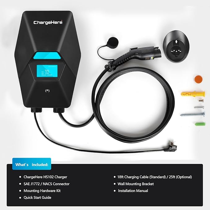 ChargeHere Level 2 EV Home Charger, 240V, 32A/40A | Real-Time Charging Speed Display + Status Light | Up to 7X Faster Charging | Indoor/Outdoor | Wi-Fi App Control | NEMA 14-50 | ETL Certified (32A)