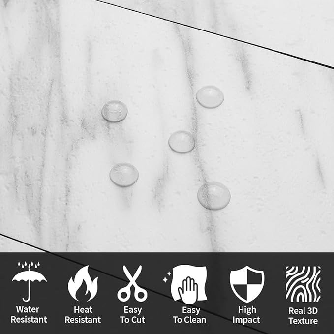 AULIGET 4-Piece White Marble Look Peel and Stick Backsplash Wall Tiles, 3" x 6" PVC Faux Stone Stick on Tile for Backsplash Kitchen, Bathroom, Laundry Room, Camper, Fireplace