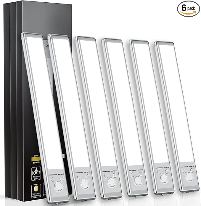 Under Cabinet Lights,88 LED Operated Motion Sensor Light Indoor,2200mAh USB Rechargeable Closet Lights, 6 Pack Magnetic Dimmable Closet Lights，Wireless Under Counter Lights for Kitchen, Stairs