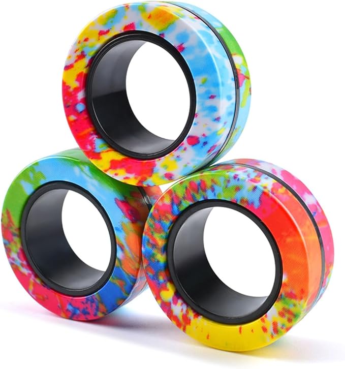 Cevioce 3Pcs Magnetic Rings Fidget Toy Set, Idea ADHD Anxiety Magnetic Fidget Toys Adults Fidget Spinner Rings for Relief, Valentines Day Gifts for 8+ Year Old Teen Boy Girl Easter Basket Stuffers