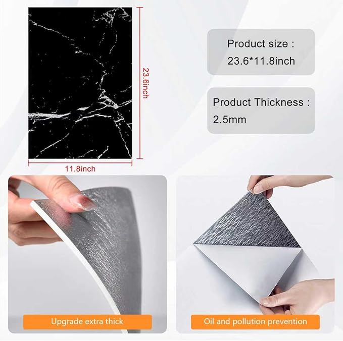 Wall Panels Peel and Stick，PVC Imitation Artificial Marble Tiles Sticker，10 pcs 23.6" L x 11.8" W，Heat-Resistant Backsplash Tile，Ideal for Kitchen Bathrooms Living Rooms Bedrooms. (Ionian ash, 40pcs)