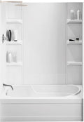 White Polystyrene Tub Wall Surround 32"x 60"x 58" - Waterproof, Easy-to-Install, Two Shelf Units Kit Included - Bathtub Wall Surround Panels - Plain Pattern, Basic Shelves - Noah William Home