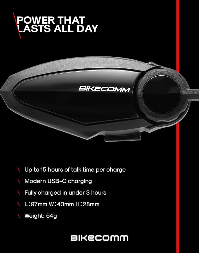 BIKECOMM BK-S2 Motorcycle Bluetooth Headset Intercom – 1200M Range Wireless Speakers - Helmet Communication System, IP67, Carbon, Twin Pack