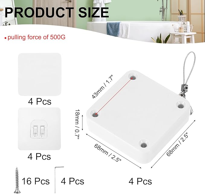 MECCANIXITY Punch-Free 500g Automatic Sliding Screen Door Closer, Multifunctional Storm Sensor Door Closer with Steel Drawstring for Bedroom Storm Bathroom Study Room (White Pack of 4)