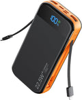 LENGSUM Portable Charger Power Bank Built-in Cables, 32000mAh 22.5W USB C Fast Charging, 5 Outputs 3 Inputs Travel Essentials Battery Pack Compatible with iPhone, iPad, Samsung, Google Pixel, Orange