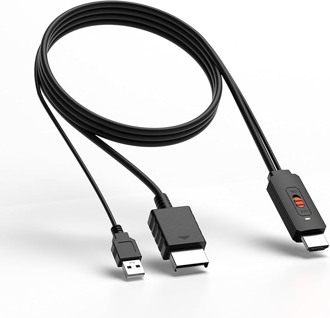 Azduou PS2 to HDMI Adapter HD-Link Cable Support ON/Off Switch, Converter PS3 Video Signal to HDMI Signal with True Ypbpr HD Signal Output (100% Improve Video Quality for PS2 and PS3)