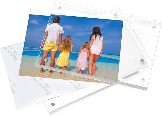 Meetu Acrylic Picture Frame 8x10,Clear Freestanding Double Sided 24mm Thickness Frameless Magnetic Photo Frames Desktop Display with Gift Box Package (5 Pack)