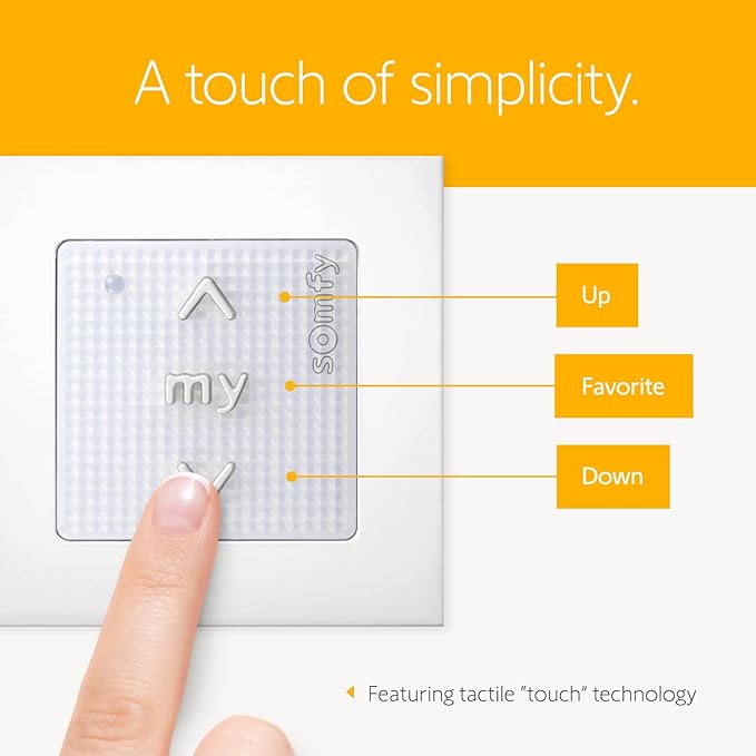 Somfy Smoove 1 RTS Pure - 1-Channel Wall Mount Switch for RTS Motorized Shades, Curtains, and Blinds - Mounts Easily to Wall or Surface - Easy to Install, No Electrician Needed - #1811533