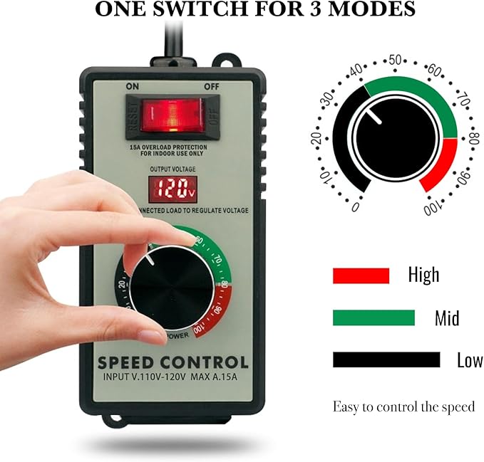 ZOWZEA AC Motor Variable Speed Controller 120V 15A 4000W with Overload Protection Switch