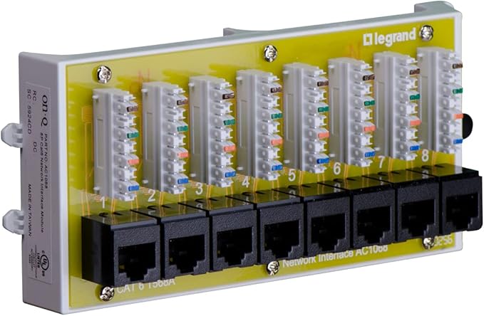 Legrand - OnQ Cat 6 Network Interface Module, Wifi Module with 8 Ports, Network Interface Module Cat6 Provides Connectivity to Ethernet Devices, Black, AC1068