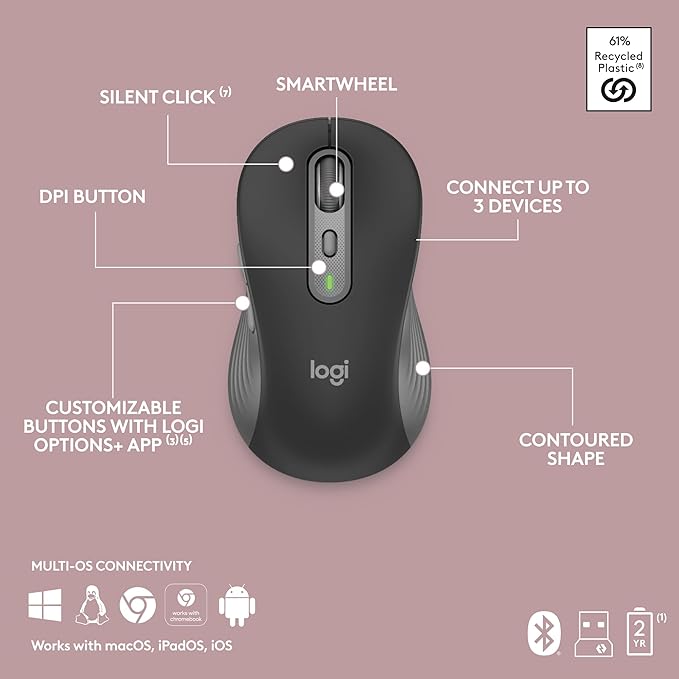 Logitech MK955 Signature Slim Wireless Keyboard and Mouse Combo, for Larger Hands, Quiet Typing and Clicking, Switch Across Three Devices, Bluetooth, Multi-OS, for Windows and Mac