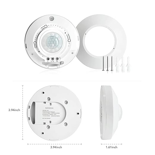 RAYZEEK Ceiling Mount 360 degree PIR Occupancy Motion Sensor,2200W,110-265V,8-12M High Sensitive HardWired Occupancy Sensor Detector, Commercial/Residential,Up to 1600 sq.ft(10A,Neutral Wire Required)