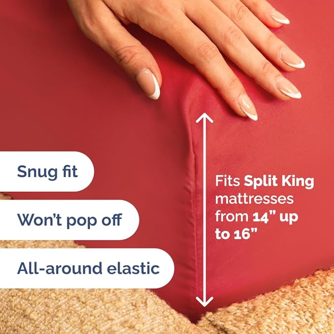Split Head King Sheet Set – 4 Piece Flex Split Top King Sheets for Adjustable Beds - Fits 14” to 16" Mattress with Deep Pockets - Ultra-Soft, Breathable & Cooling - Luxury Bedding & Wrinkle Free - Red