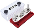 AMOMD 300A Bus Bars 3 Terminal Studs (5/16 inch) M8 4x8#-32 Screws Nickel Plated Copper Distribution Block Negative Electrical Buss Bars 12-48 V DC with Cover for Trailer Marine Boat Car RV (Red)