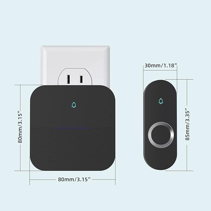 AIDA Lighted Wireless Doorbell, Home Waterproof Doorbell 1,000ft Range, 5 Volume Levels with 58 Doorbell Chimes & LED Flash (Black, Doorbell with 2 transmitters & 2 Receivers)
