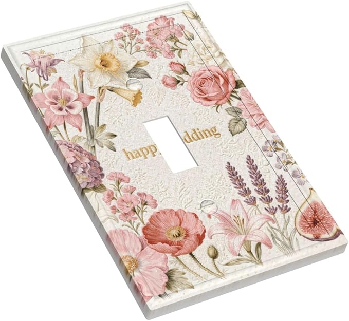 Bvtewkhz Floral Plant Watercolor Flowers 1 Gang Single Toggle Decorative Outlet Covers Light Switch Plate Electrical Receptacle Switchplate For Bathroom Kitchen Bedroom