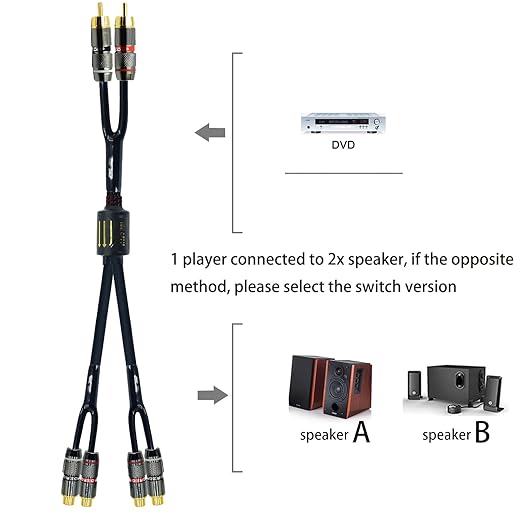 Arklove 10ft Shielded RCA Plug Splitter Stereo Audio Video Cable 2 Male to 4 Female Dual Speaker Y Adapter Connector Extension Cord 24k Gold Plated 1 Input 2 Output