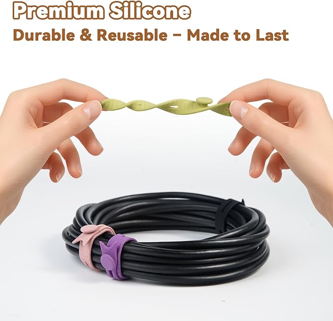 SOLIDATOR 24-Pack Reusable Fish-Shape Silicone Cable Ties – 8 Colors, 4.7” Adjustable Cord Organizers for Cords & Electronics, Cord Wraps for Charging Cables, Cable Management for Home & Office