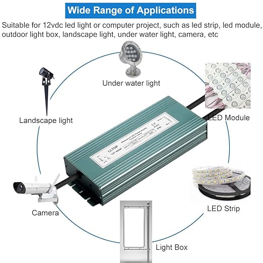 LLTOP LED Driver 400 Watts 110V/120V AC to 12V DC 33.3A Power Supply Waterproof Low Voltage Transformer Converter for Indoor Outdoor LED Lights