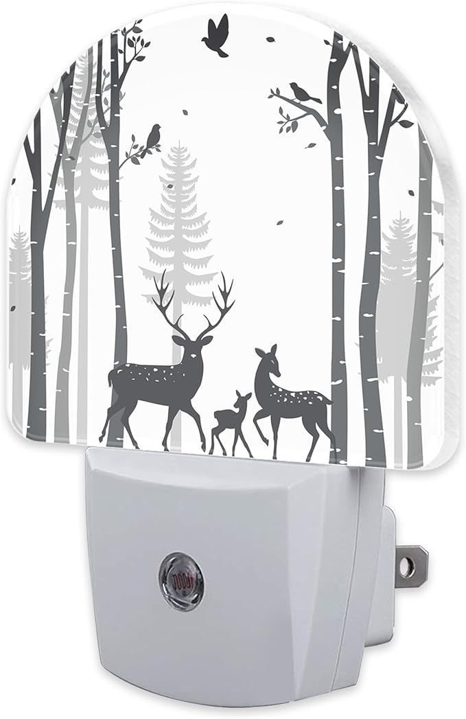 sndheke Deer in The Forest Night Light, Birch Tree with Deer Dusk to Dawn Night Light Plug in,0.5w Energy Saving Sleep Friendly NightLight for Kids Boys Girls Home Decor