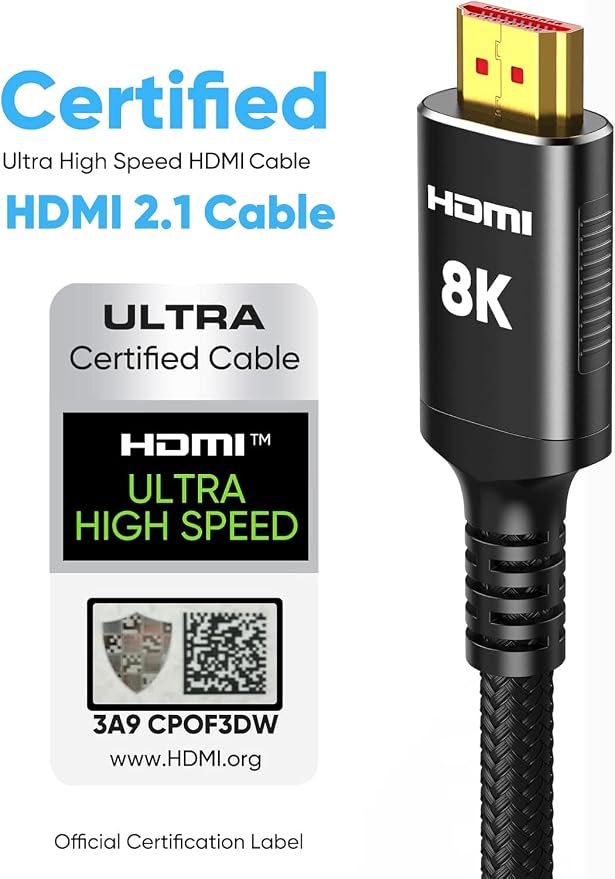 Snowkids 8K Certified HDMI 2.1 Cable 10 ft, Non-Slip Nylon Braided, 48Gbps - Image 3