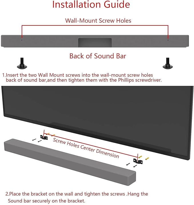 JINGer Sound Bar Wall Mount Brackets for VIZIO Sound BarSoundbar Mounting Bracket for VIZIO SoundBar SB3851C0SB3630E6SB3621nF8MSB4551D5 Speaker with Wall Mount Screws Black