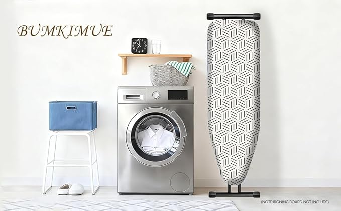 Bumkimue Ironing Board Cover and Pad, Standard Size 15x54 Inches, Blue Floral Pattern, Heavy Duty Padded, Elastic Edge, Scorch Resistant (Black and White Stripes)