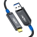 GeoHN.G USB A to USB C Fiber Optic Extension Cable 20M/65FT, USB 3.2 10Gbps Long Distance Active Optical USB C GEN2 Cable for VR/AR, Quest2, Webcam, Camera, Mini PC and More - Grey