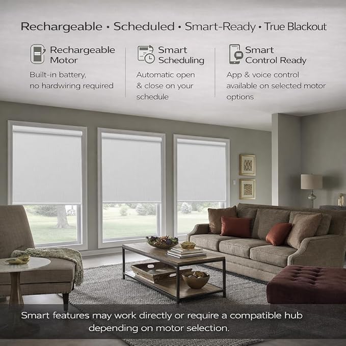 Zshine Motorized Blackout Window Blinds Customize Width (23-95 Inches) Remote Control Wireless and Rechargeable Roller Shades Blinds for Windows, Home, Office, Hotel, Club, Restaurant(82164A)