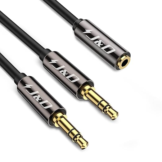 J&D 1/8 Inch TRS Stereo Y Splitter Cable, Gold Plated Copper Shell 3.5mm Female to Dual Male Adapter, Only Suitable for Switching, 3.3 Feet