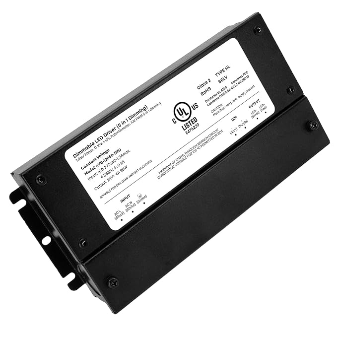 HitLights 24V 96W Dimmable LED Driver – Smooth Flicker Free Dimming – TRIAC, 0-10V, Phase Cut, & 10V PWM – Compatible with Lutron and Leviton Dimmer Switches, UL Listed, Class 2, 100-277V AC – 4A DC