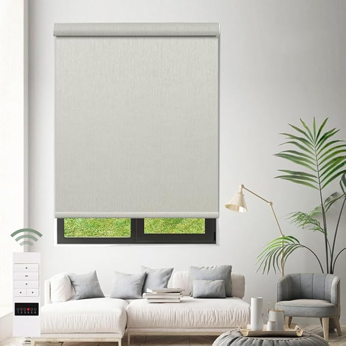 Zshine Motorized Blackout Window Blinds Customize Width (23-95 Inches) Remote Control Wireless and Rechargeable Roller Shades Blinds for Windows, Home, Office, Hotel, Club, Restaurant(82164B)
