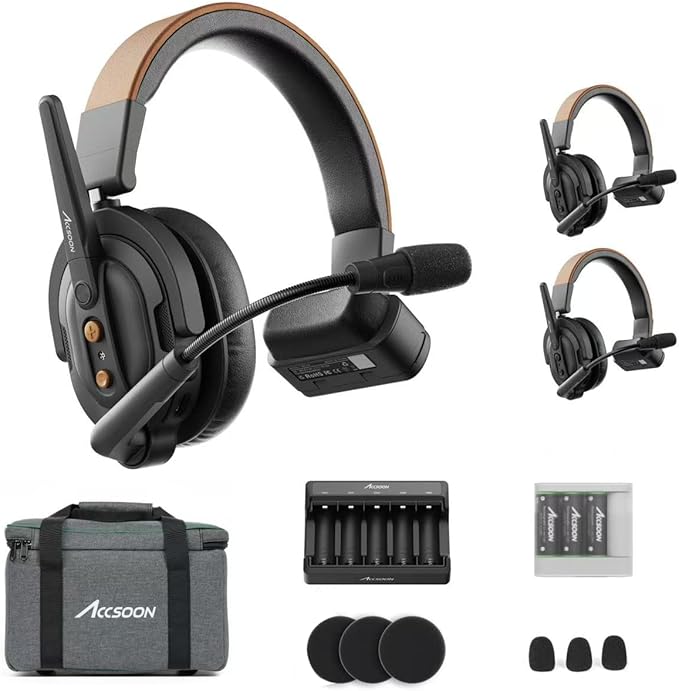 Accsoon Como SE Wireless Headset Intercom System 3-Person Full Duplex 1312ft Team Communication Group Talk, 30+Hour Battery Life