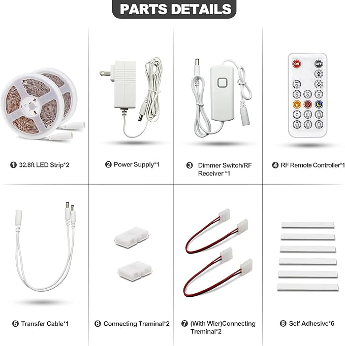 MY BEAUTY LIGHT LED Strip Lights Warm White,65.6ft Dimmable LED Light Strip with RF Remote,1200 Bright 3000K 2835 LEDs,Plug-in Adhesive Rope Lights with Timing Mode for Living Room Bedroom Kitchen