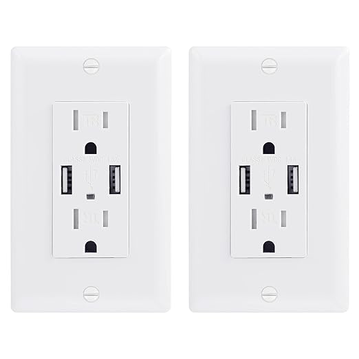 EverElectrix 2 Pack 4.8A Wall Outlet With USB Ports - 15Amp Duplex Tamper Resistant Charger, UL Listed, Electrical Receptacle With Dual USB, White
