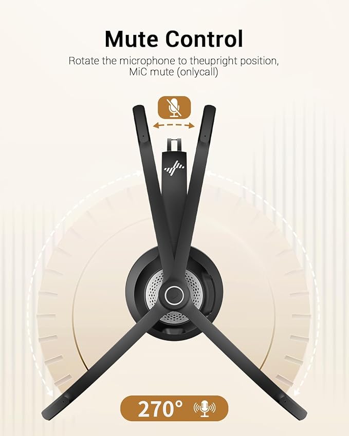 JIAMQISHI Bluetooth Wireless Headset with Mic for Work, Clear Call, Bluetooth 5.2, Mic Mute Function, USB Dongle, Applicable to PC, Laptop, Phone, Android, Zoom, Office