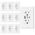 ELEGRP USB Outlets, 20 Amp Wall Outlet with 3 USB Ports, Dual USB C Ports Outlets, TR Tamper-Resistant USB Outlets Receptacles, Wall Plate Included, UL/CUL Listed, 10 Pack, White
