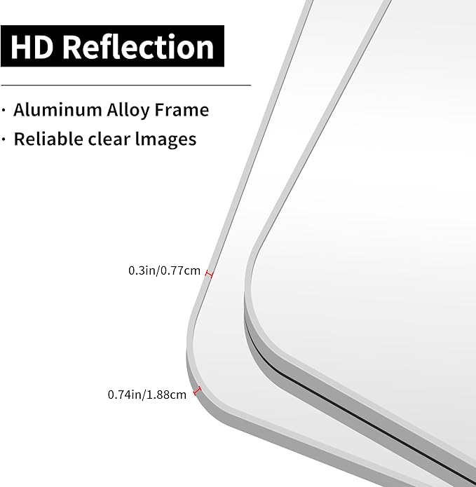 Silver Bathroom Mirror, 72 x 36 Inch Large Rectangle Mirror, Rectangular Vanity Mirror Aluminum Metal Frame, Rounded Corner Wall Mirror for Living Room Bedroom Entryway Horizontal/Vertical