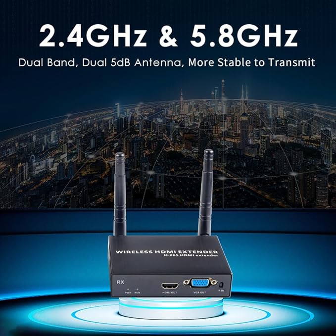 EXVIST 100M 1080P VGA Wireless HDMI Extender 1x Receiver Only, HDMI & VGA Dual Output, Up to 328ft, IR Support, Suitable for Transmitting Video from Laptop, PC, YouTube, PS4 to HDTV or Projector
